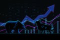 Stock exchange trading concept. The bulls and bears struggle. Equity market illustration. Creative hologram and graph on dark