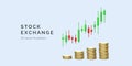 Stock exchange trading concept with candlestick chart and stack of gold coins. Business and finance investment concept Royalty Free Stock Photo