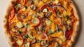A colorful vegetable pizza with a golden-brown crust Royalty Free Stock Photo