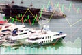 Stock financial index analysis presentation of cruise transportation travel investment raise up background.