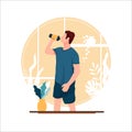 stock flat design portrait of boy drinking standing up, flat design concept