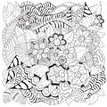 Stock floral black and white doodle pattern Royalty Free Stock Photo