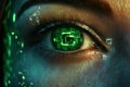 An stock-generated image of a future woman's eye with a cyber technology panel and security interface Royalty Free Stock Photo