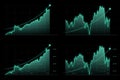 Stock graphs or statistical data showing business profits on a pure black background. Holographic graphs and stock market