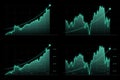 Stock graphs or statistical data showing business profits on a pure black background. Holographic graphs and stock market