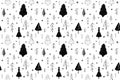 Stock hand drawn illustration in doodle style. Seamless pattern. Forest background in black and white colors. Royalty Free Stock Photo