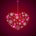 Stock heart of a large set of snowflakes on a red background Royalty Free Stock Photo