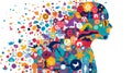 Silhouette of a human head composed of various colorful icons and symbols Royalty Free Stock Photo
