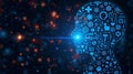 Silhouette of a human head filled with blue digital icons Royalty Free Stock Photo