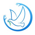Peace dove logo icon with olive branch in peak.