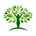 People tree icon with green leaves.