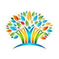 People tree icon with colorful leaves.
