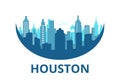 Houston City skyline blue color illustration.