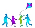 Happy kids playing with kite vector illustration.