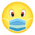 Emoji smile face with blue surgical mask.