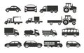 Cars icons set. Black color vector silhouettes of vehicles Royalty Free Stock Photo