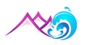 Water wave logo with mountain sign.