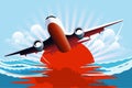 Stock Illustration Airplane over sea