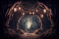 Shiny Pathway in Fairy Tale Styled Scary Forest of Nightmares, Generative AI