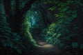 Fairy Tale Path in Lush Amazonian Forest, generative ai