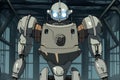 Friendly Basic Robot Stares Directly at Camera, Anime-Style Scene, Generative AI