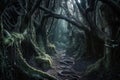 Shiny Pathway in Fairy Tale Styled Scary Forest of Nightmares, Generative AI