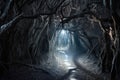 Shiny Pathway in Fairy Tale Styled Scary Forest of Nightmares, Generative AI