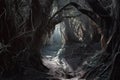 Shiny Pathway in Fairy Tale Styled Scary Forest of Nightmares, Generative AI