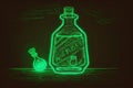 Doodle Style Simple Colorful Saint Patrick\'s Potion on Wooden Table, Green Neon Lights, Generative AI