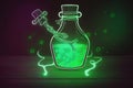 Doodle Style Simple Colorful Saint Patrick\'s Potion on Wooden Table, Green Neon Lights, Generative AI