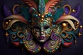 Venetian Carnival Mask and Beads Decoration: Mardi Gras Background, generative ai