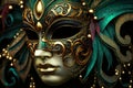 Venetian Carnival Mask and Beads Decoration: Mardi Gras Background, generative ai