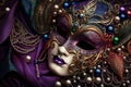 Venetian Carnival Mask and Beads Decoration: Mardi Gras Background, generative ai