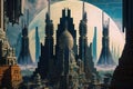 Glitching Citadel in the Center of a Virtual Reality City, Generative AI