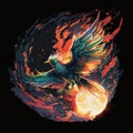 Phoenix Reborn: Fiery Wings Descending to Earth from Space, generative ai