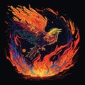 Phoenix Reborn: Fiery Wings Descending to Earth from Space, generative ai