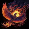 Phoenix Reborn: Fiery Wings Descending to Earth from Space, generative ai