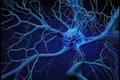 Microscopic Neuron Fractals with Blue Light Particles, Generative AI