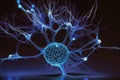 Microscopic Neuron Fractals with Blue Light Particles, Generative AI