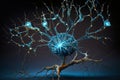 Microscopic Neuron Fractals with Blue Light Particles, Generative AI