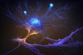 Microscopic Neuron Fractals with Blue Light Particles, Generative AI