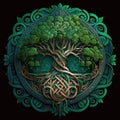 Celtic Tree of Life and Death Symbol in Vivid Emerald Colors, generative ai