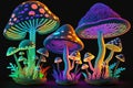 Psychedelic Decorative Mushrooms in Neon Colors, generative ai Royalty Free Stock Photo