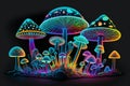 Psychedelic Decorative Mushrooms in Neon Colors, generative ai Royalty Free Stock Photo