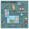 Stock illustration. Flat infographic. Social network