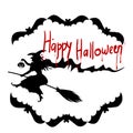 Stock Illustration Halloween Holiday, Witch on a broom, silhou