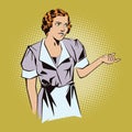 Stock illustration. People in retro style pop art and vintage advertising. Girl waitress