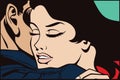 Stock illustration. People in retro style pop art and vintage advertising. Kissing couple