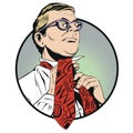 Man in glasses tie a tie. Royalty Free Stock Photo