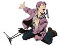 Man in karaoke. Inspired singer with microphone. Stock Royalty Free Stock Photo